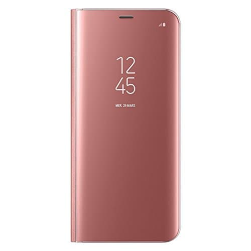 EMSMIL Mirror Translucent Smart Clear View Flip Folio Hard Back Anti-Scratch Standing Case Cover with Auto ON/OFF Function for Samsung Galaxy S8 Plus Rose Gold