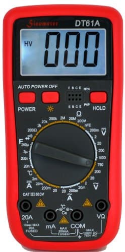 Sinometer DT61A, AC DC Current 20A Digital Multimeter with Temperature Measurement & Resettable Fuse by Sinometer