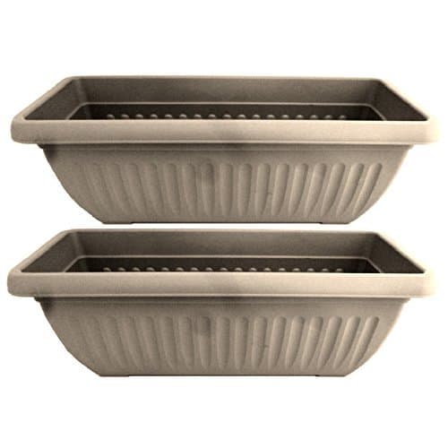 2 RECTANGULAR 70cm LARGE GREY GARDEN RESIN TROUGH PLANTER SET FLOWER PLANT POT