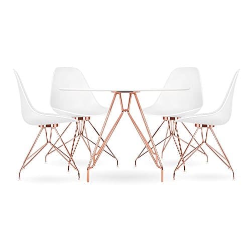 Cult Design Moda CD1 Dining Set, 1 Round Table &amp; 4 Chairs, White 110cm Copper