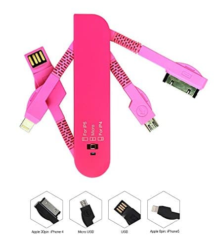 ESupFly 3 in 1 (Micro USB, Lightning Cable, 4S Cable) Multi USB Charge Cable USB Charging Sync Cable USB Data Cable Swiss Army Style for Apple iPhone 4 4s 5 5s 6 6 Plus, iPad 2 3 iPad Air Mini, iPod, Samsung Note, Samsung Galaxy S6 / S6 Edge / S5 / S4, Mobile/Cell Phones Pads and MP3 players with Micro USB, other Micro USB devices (Rose)