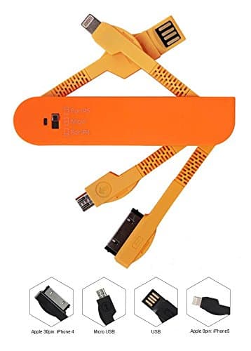 ESupFly 3 in 1 (Micro USB, Lightning Cable, 4S Cable) Multi USB Charge Cable USB Charging Sync Cable USB Data Cable Swiss Army Style for Apple iPhone 4 4s 5 5s 6 6 Plus, iPad 2 3 iPad Air Mini, iPod, Samsung Note, Samsung Galaxy S6 / S6 Edge / S5 / S4, Mobile/Cell Phones Pads and MP3 players with Micro USB, other Micro USB devices (Orange)