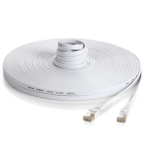 Hexagon Network - Ethernet Cable Cat7 Flat 100ft White, Shielded (STP) Network Cable Cat 7 Flat Slim Ethernet Patch Cable, Internet Cable With Snagless RJ45 Connectors - 100 Feet White
