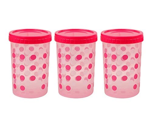 Ratan E-ZEE Lock Polka Design Plastic Container Set, 1.5 litres, Set of 3, Pink