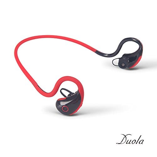 Duola Athletic Sweatproof Bluetooth Headphone Stereo Earbuds with Call Function & Integrated Microphone for Mobile Phones (Red)