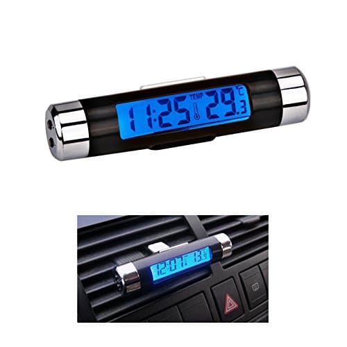 CARGOOL Car Electronic Clock Car Thermometer Clock Car Backlight Clock Air Outlet Clip Type Black and Silver