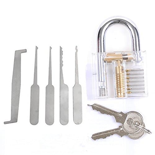 Eshowy Crystal Transparent Professional Padlocks Lock Set Training Trainer Skill Pick with 2 keys and 5 pcs crochet hook Good for Locksmith