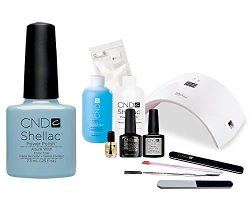 CND Shellac Starter Kit • WITH LED LAMP • Includes 1 Color • Top Base Coat + ALL THE ESSENTIALS - Colours From The Sweet Dreams Collection (Azure Wish)