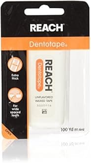 Dentotape Waxed Dental Floss with Extra Wide Cleaning Surface for Large Spaces Between Teeth, Unflavored, 100 Yards (Pack of 4)