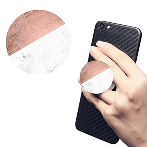 Pop Multi-Function Car Mount Free Clip Cell Phone Holder Expanding Stand Grip Sockets For Smartphones iphone Samsung LG Sony iPad And Tablets White Extensible Finger Holder-Stylish rose gold white marble