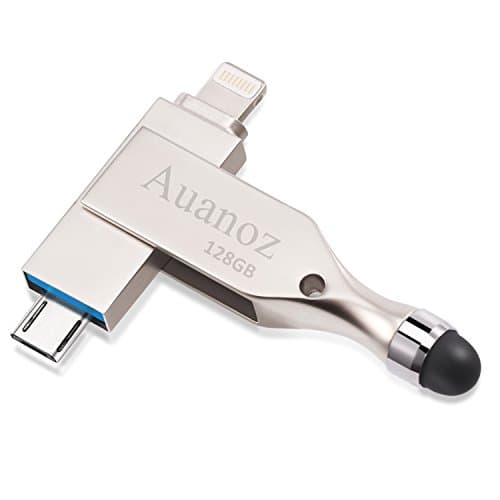 IOS Flash Drive 128GB USB 3.0 Memory Stick with Inductive Touch Head,Lightning Connector Ready for iPhone iPad Android and PC, Auanoz External Storage Memory Stick (Silver)