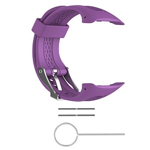 Watch Strap Replacement Band with Adjustable Buckle and Quick Release Sports Silicone Wristband for Garmin Forerunner 10 15 GPS Running Watch Small Large with Tools (S for Female, Purple)