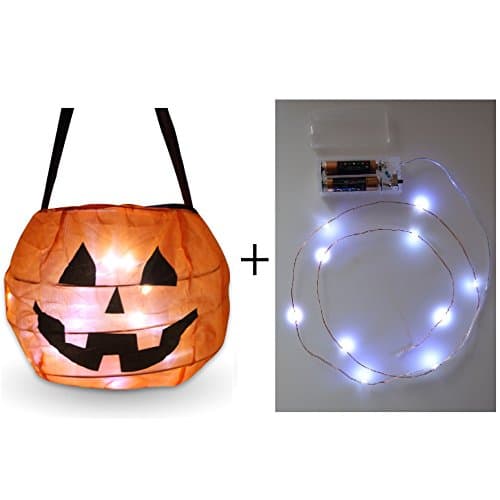 Reusable Foldable Pumpkin lanterns with 1m Halloween String Lights,Sets of 2