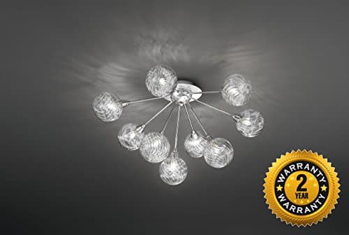 FL2329/9 Protea 9 light flush ceiling fitting, chrome and glass