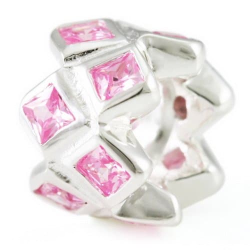 Rhombus Pink 925 Solid Sterling Silver Charm, OHM is Compatible with Other european bracelets