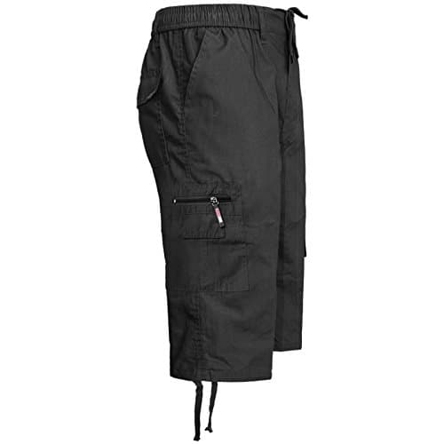 GOOGLE NEW MENS 3/4 ELASTICATED PLAIN SUMMER CARGO COMBAT 6 POCKET SHORTS PANTS[Black,XXL]COMPOSITE