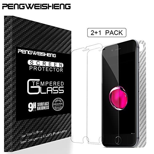 iPhone 7 plus/8 plus Screen Protector,[2Transparent film+1 back sticker]2pcs Transparent Tempered Glass Screen Protector, Anti-Scratch 9H Hardness and Easy Bubble-Free Installation for Apple iPhone 7 Plus/8 Plus 5.5" with 1PCS carbon fiber back protector sticker