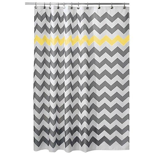 Wave Line Pattern Shower Curtains with 12 Hooks Waterproof Mildewproof Fabric Classic Curtain 180 x 180 cm, Yellow