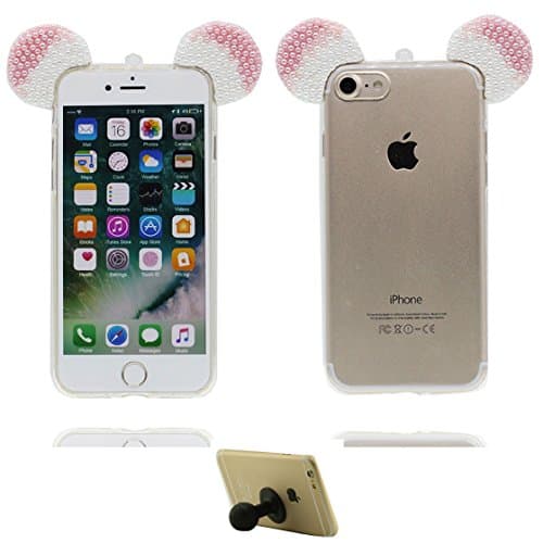 iPhone 6S Plus Case, iPhone 6 Plus/6s Plus cover (5.5") Luxury Bling Bling Glitter Diamond Soft Silicone Case with 3D Sparkle Shiny Rhinestone Diamante Cute Mickey Ears Pink Design &amp; Sucker Stand