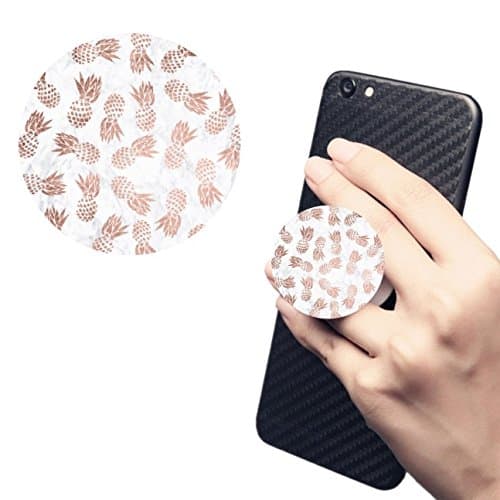 Pop Multi-Function Car Mount Free Clip Cell Phone Holder Expanding Stand Grip Sockets For Smartphones iphone Samsung LG Sony iPad And Tablets White Extensible Finger Holder-rose gold pineapples white marble