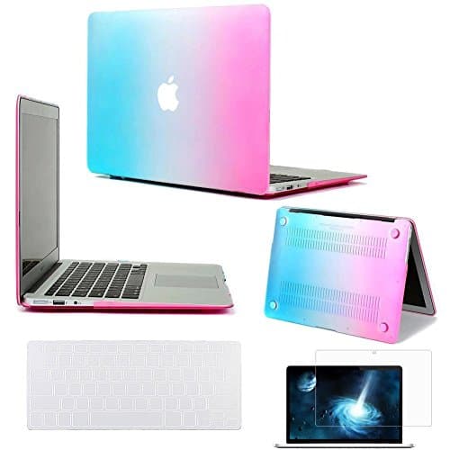 iNeway Matte Surface Crystal Rubberized Hard Shell Case cover protector for Apple Macbook Air 11" (A1370 and A1465)&amp; Keyboard Cover(fit for EU model) &amp; HD Screen protector,11.6" Air,EU set-NC-Rainbow