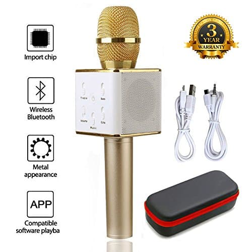 Wireless Magic Karaoke Handheld Bluetooth Microphone Speaker For Apple iPhone Android Smartphone (Q7 Gold)