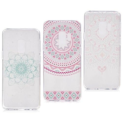 [3 Pack] Samsung Galaxy S9 Plus Case, Ultra Thin Shockproof soft TPU Gel cover Bumper Flexible Silicone Rubber Protective Skin with Anti-Scratch fit for Samsung Galaxy S9 Plus 6.2" - Blue Mandala+Red Lace Flower+Pink Lace Flower
