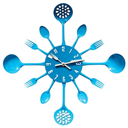 FLYdragon[Cutlery Wall Clock ] Spoon And Fork Kitchen Wall Clock Silent Diameter 32cm with Arabic Numerals Design For Home Decoration Living Bedroom Office (Blue)