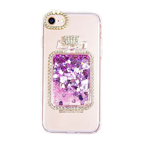 iPhone 7 Case, MOEIDO 3D Perfume Bottle Creative Liquid Case Transparent Impact Resistant Elegant Adorable Love Heart Flowing Quicksand Luxury Bling Sequins Shiny Sparkle Glitters Clear Soft Back Protective Case for iPhone 7 4.7 inch, Pink