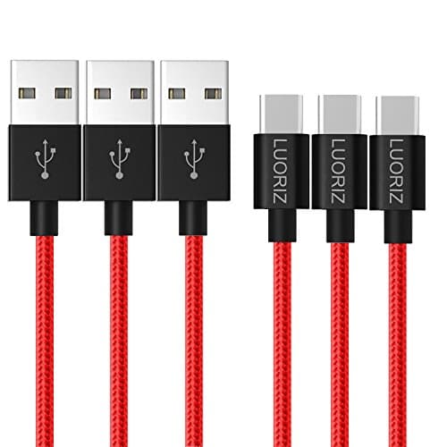 LUORIZ USB Type C Cable, 3 Pack 2m/6.6ft Long Nylon Braided USB C Charger Cord Cable Charging Lead for Samsung Galaxy S8 S8+ Note 8, Sony Xperia XZ, Huawei P9 P10, LG V20 G5 G6, Nexus 5X 6P, HTC 10 U11, Nintendo Switch, OnePlus 2 3T, Lumia 950 XL, ChromeBook Pixel, and More USB C Devices - Red