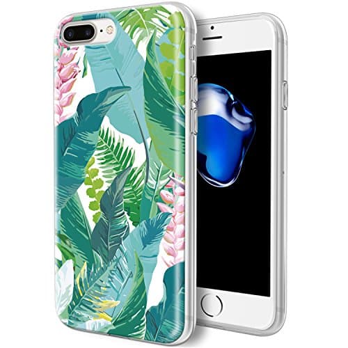 iPhone 7 Plus Case / iPhone 8 Plus Case,KGD [Floral Pattern Series] [Flexible Soft TPU] Rubber Silicone Protective Cover Case with [IMD Glossy Pattern] for iPhone 7 Plus / iPhone 8 Plus-Andaman Beach Palm