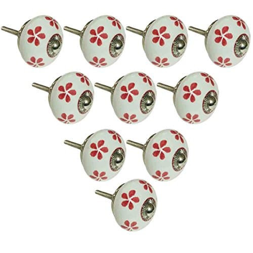 Handmade Knobs Sale - Set of 10 White Flower Ceramic Knobs With Heart Design Handmade Design Drawer Knob / Cabinet Pulls / Handles - Home Decor Accessories