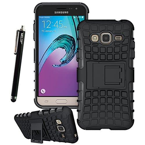 Galaxy J3 case, Dual Layer Case Shell with [Kickstand] [Shock Absorption] Hybrid Armor Defender Protective Phone Case for Samsung Galaxy J3 2016 - Black