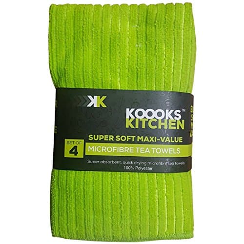 4 Pack Microfibre Koooks Kitchen Tea Towel So Soft Extra Absorbency Max Value - Green