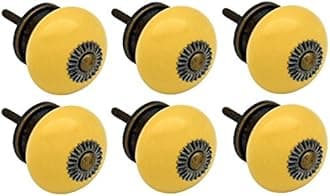 Nicola Spring Round Ceramic Cabinet Knobs - Yellow - Pack of 6