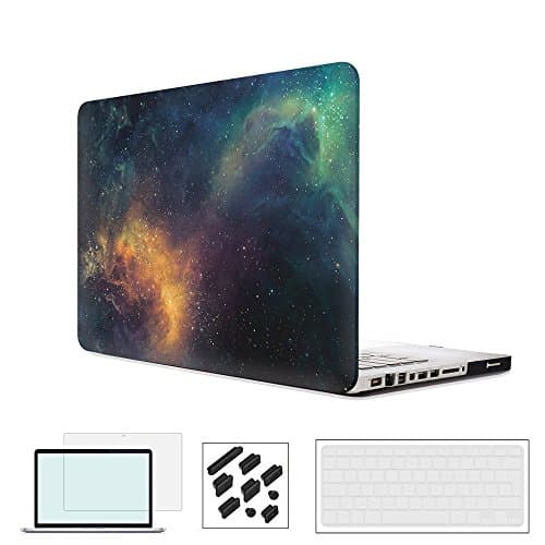 RYGOU 4 in 1 Matte Plactic Galaxy Space Pattern Hard Case Keyboard Cover Screen Protector for Macbook Pro 13" with DVD Drive Model:A1278