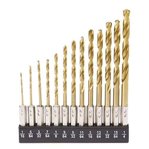 Tooluxe 10171L 1/4” Hex Shank Titanium Drill Bit Set | 13 Piece | Quick Change | High Speed Steel Construction | Titanium Nitride Coating