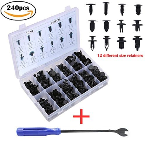EEFUN 240 Pcs Car Push Retainer Kit, Universal Auto Black Nylon Clips Plastic Rivet, Clip Panel Body Interior Assortment Set with Free Fastener Remover
