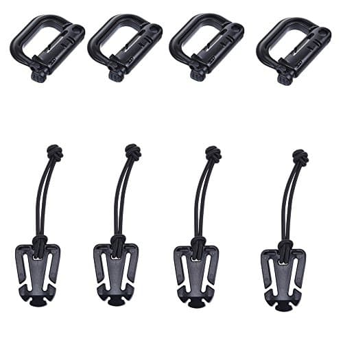 YCNK 4 Pack Multipurpose D-Ring Grimloc Locking for Molle Webbing (Black)