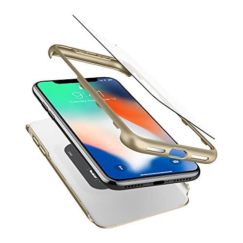 iPhone X Case, iPhone 10 Case, Spigen® [Thin Fit 360] iPhone X Case with Exact Slim Full Protection and Tempered Glass Screen Protector (2 Pack) for iPhone X (2017) - Champagne Gold