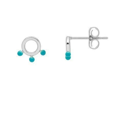 Silver-Plated Karma Circle Turquoise Dot Stud Earrings
