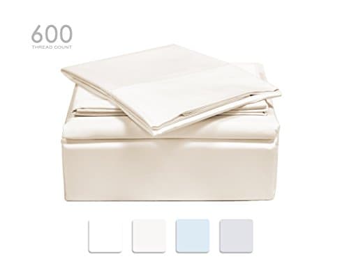 TRANQUIL NIGHTS - 600 Thread Count 100% Cotton Bed Sheet Set, 4-Piece Ivory Full Size Sheets, Soft & Silky Sateen Weave Luxury Bedding, Deep Pocket Sheets to Fit Upto 17" Mattress