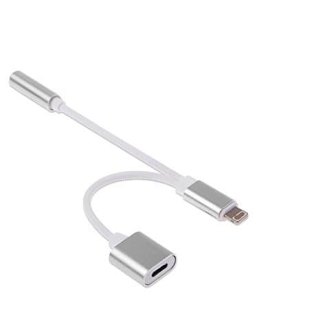 2 in 1 Lightning Adapter for iPhone 7 / 7 Plus, 3.5mm Earphones Jack Cable Audio Adapter and Lightning to Charger [No Calling Function and Music Control] for iPhone 7/7 Plus/6s/6/5s/5 (Silver)