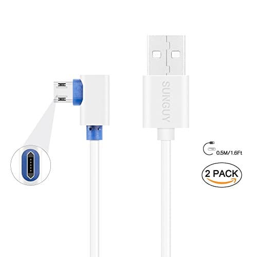 Micro USB Cable,COOLSELLL [2 Pack] 0.5M/1.6ft Right Angle Reversible Micro USB Fast Charging Cable for Anker Powercore / RAVPower / Aibocn Power Bank and Jackery Portable Charger - White