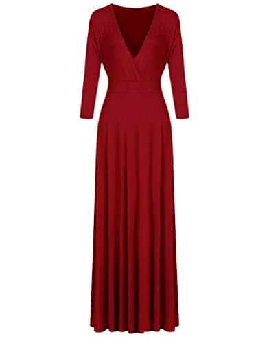 Appcome Women's Solid V-Neck Wrap Plus Size Maxi Dress