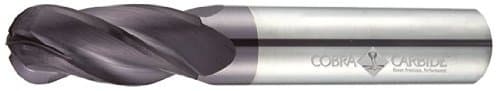 Cobra Carbide23166 Micro Grain Solid Carbide Regular Length General End Mill, TiN Coated, 4 Flute, 30 Degrees Helix, Ball Nose End, 1/2" Cutting Length, 1/8" Cutting Diameter, 1-1/2" Length (Pack of 1)