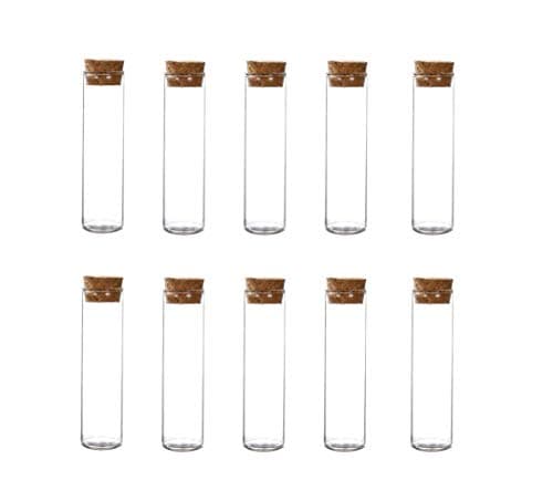 10PCS 60ml/2oz Empty Refillable Multipurpose Clear Borosilicate Glass Small Test Tubes Vial Jars Reagent Bottle Container Foods Holder with Cork Stoppers for Cosmetic Candy Tea Herbs Pill or oil