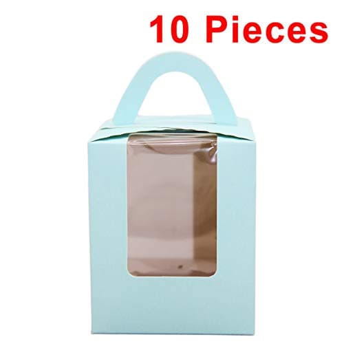 Aosheng Single Cupcake Boxes with Inserts PVC Display Window Muilti-Colors Sturdy Handle Party Favor,EASY ASSEMBLY Set 10 of Pack