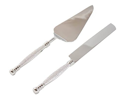 Cake Server, Pie Server, Server Set of cake knife and server, Desert Flatware,String of Beads Design, 2-piece, 18/10 Stainless steel with brass handles (light antique silver finish)…
