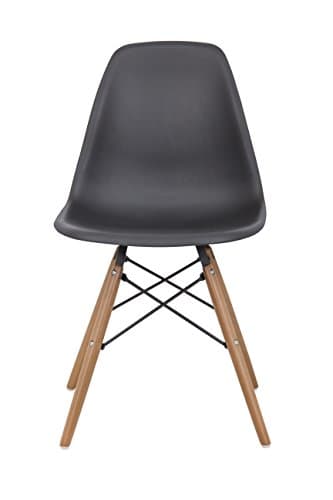 Eames Style Classic Injection Molded Polypropylene Plastic Accent Shell Chair Black Seat with Walnut Wood Legs bridged with Black Powder Coated Steel Wires with Floor Glides DSR
